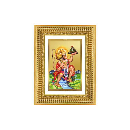 Diviniti 24K Gold Plated Hanuman With Mountain (Classic) Divine Wall Frame for Home Mandir & Office Decor | Luxury Spiritual Gift
