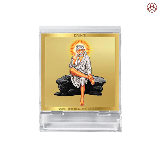 Sai Baba | Divine Spiritual Guru Car Dashboard & Tabletop Photo Frame in 24K Gold Plated Foil