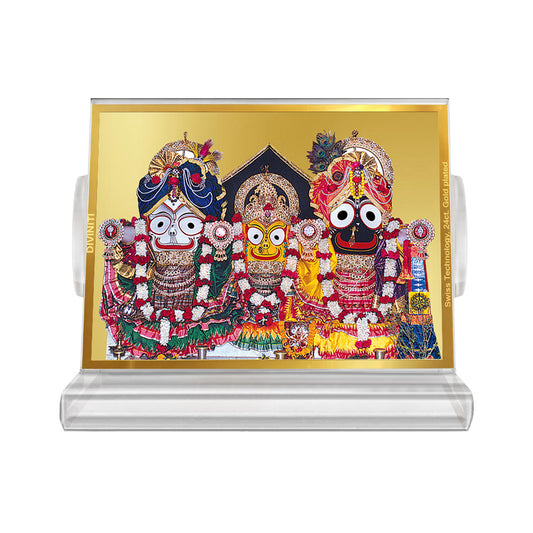 Jagannath Balaram Suvadra | Divine Lord Jagannath Family Car Dashboard & Tabletop Photo Frame in 24K Gold Plated Foil
