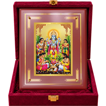 24K Gold-Plated Lord Satya Narayan MDF Frame | Premium Gift Box | 27x35 CM