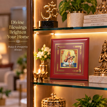 24K Gold-Plated Goddess Saraswati MDF Frame | Premium Gift Box | 10x10 CM