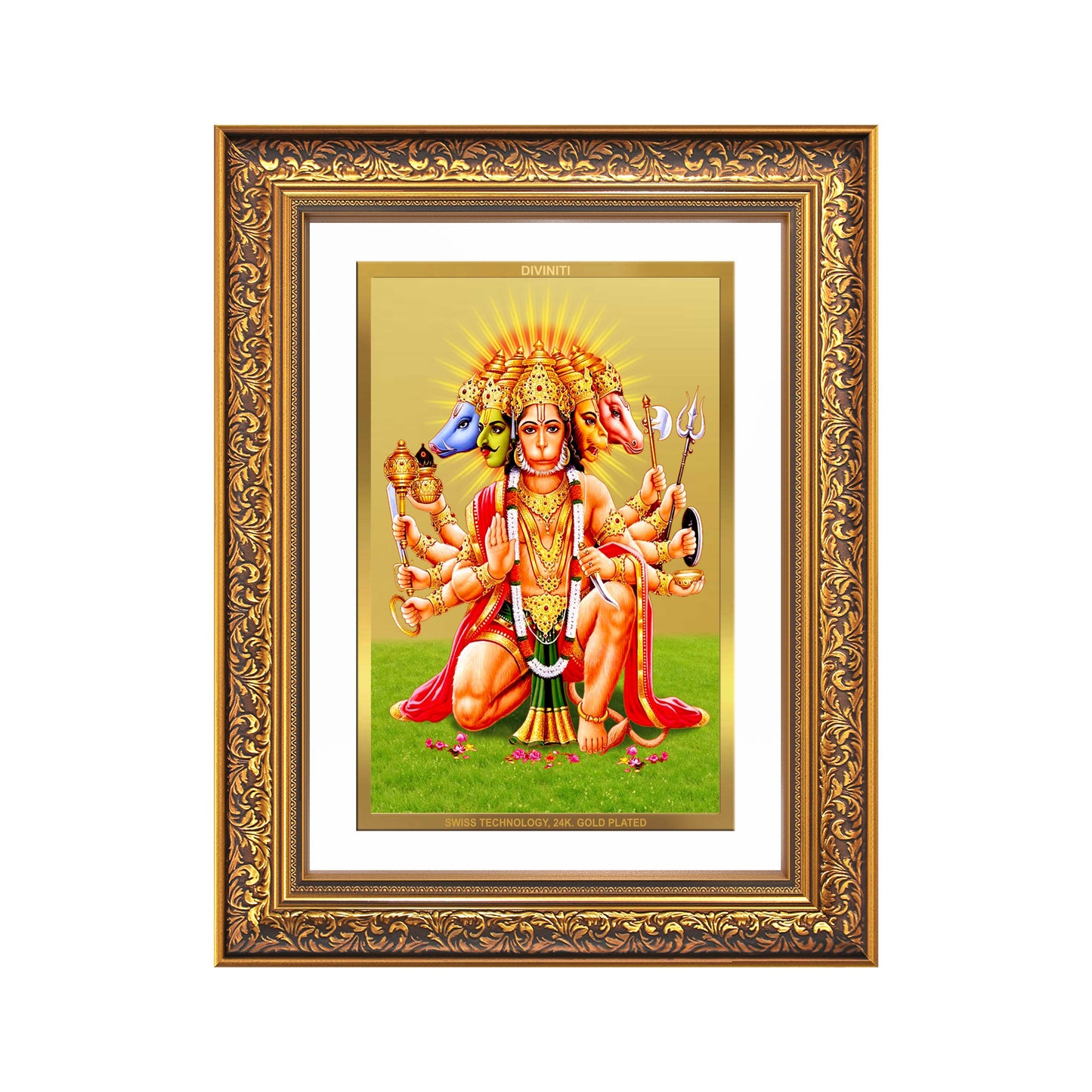 Diviniti 24K Gold Plated Panchmukhi Hanuman (Classic) Divine Wall Frame for Home Mandir & Office Decor | Luxury Spiritual Gift
