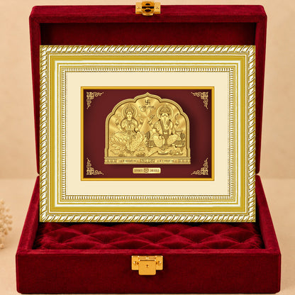 24K Gold-Plated Lakshmi Ganesha Frame | Premium Gift Box | 18x22 CM