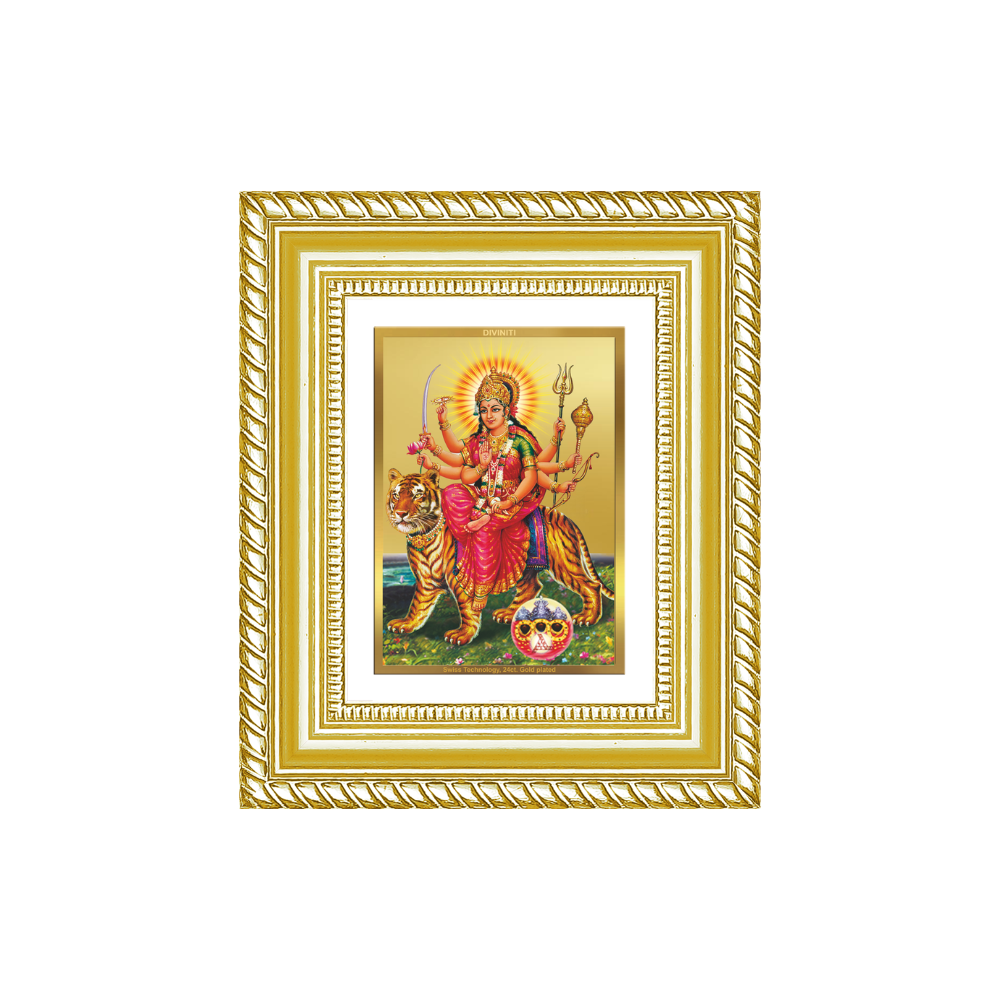 Diviniti 24K Gold Plated Durga - Sherawali Mata With Pind Divine Table Top Frame for Home Mandir & Office Decor | Luxury Spiritual Gift