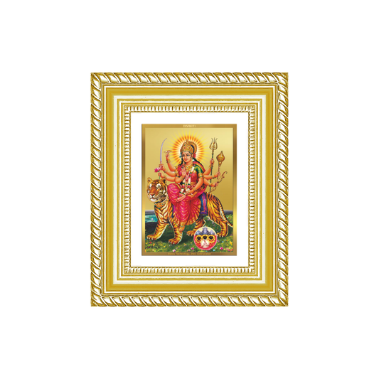 Diviniti 24K Gold Plated Durga - Sherawali Mata With Pind Divine Table Top Frame for Home Mandir & Office Decor | Luxury Spiritual Gift
