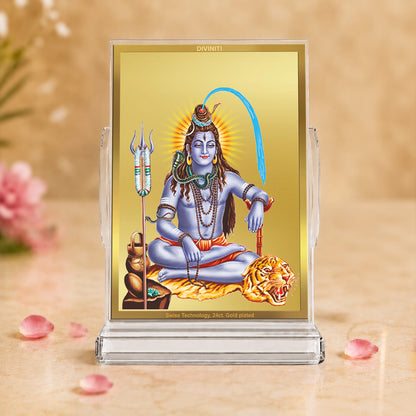 24K Gold-Plated Lord Shiva Acrylic Car Dashboard Frame | 11x7 CM