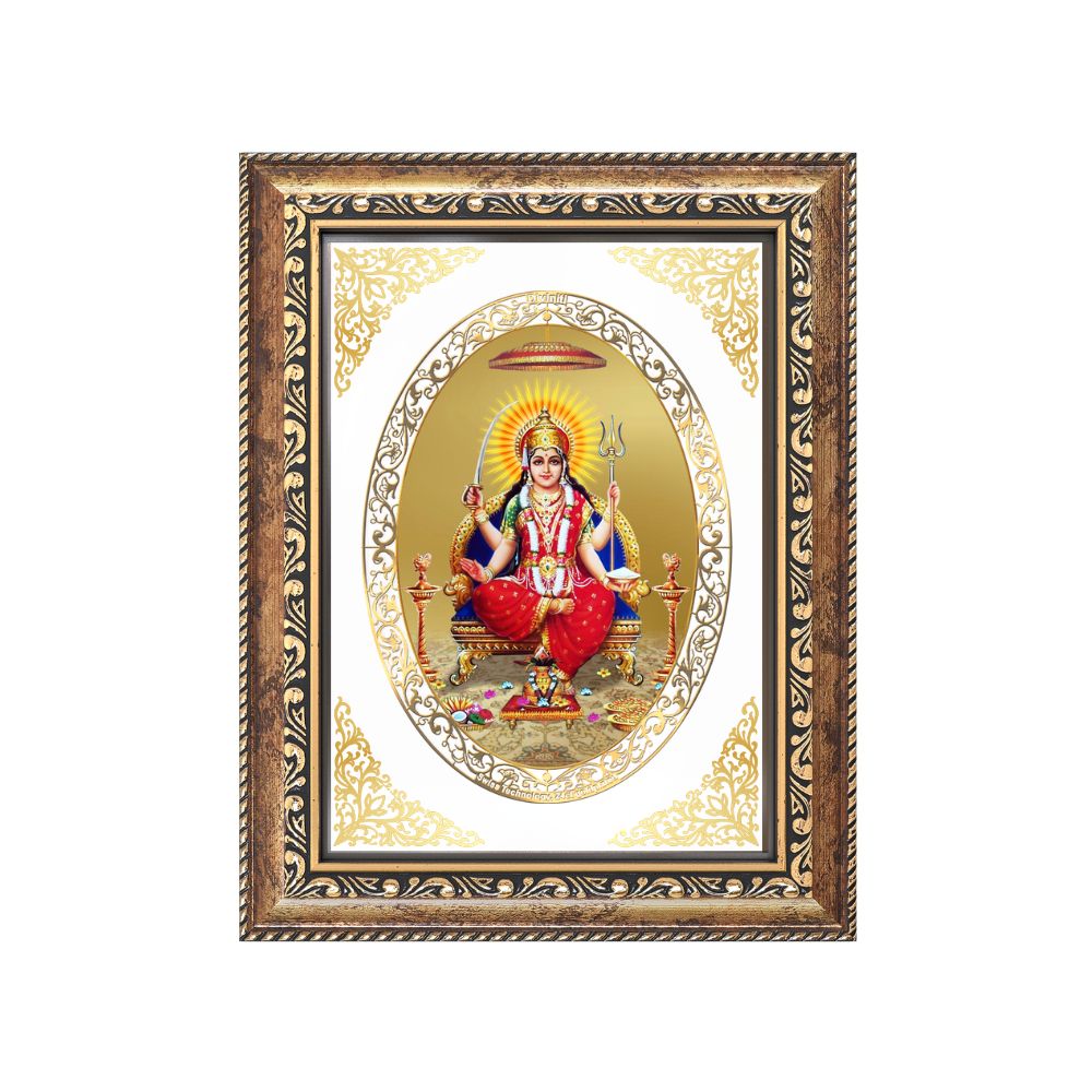 Santoshi Mata Divine Contentment & Blessings Sacred Royal Tabletop Frame in 24K Gold Plated Foil