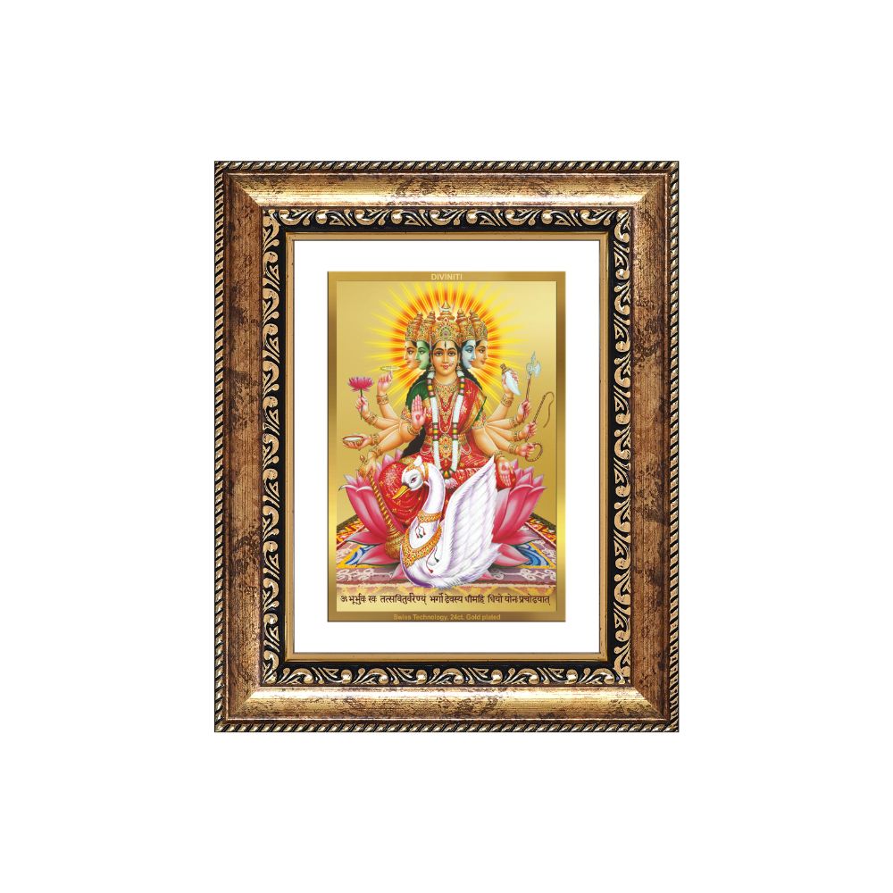 Diviniti 24K Gold Plated Gayatri Maa (Classic) Divine Wall and Table Top Frame for Home Mandir & Office Decor | Luxury Spiritual Gift