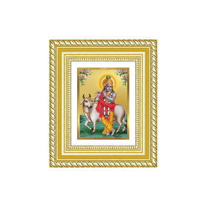 Diviniti 24K Gold Plated Krishna With Surbhi Cow Divine Table Top Frame for Home Mandir & Office Decor | Luxury Spiritual Gift