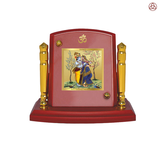 Radha Krishna | Divine Lord Radha and Krishna Car Dashboard & Tabletop Photo Frame in 24K Gold Plated Foil