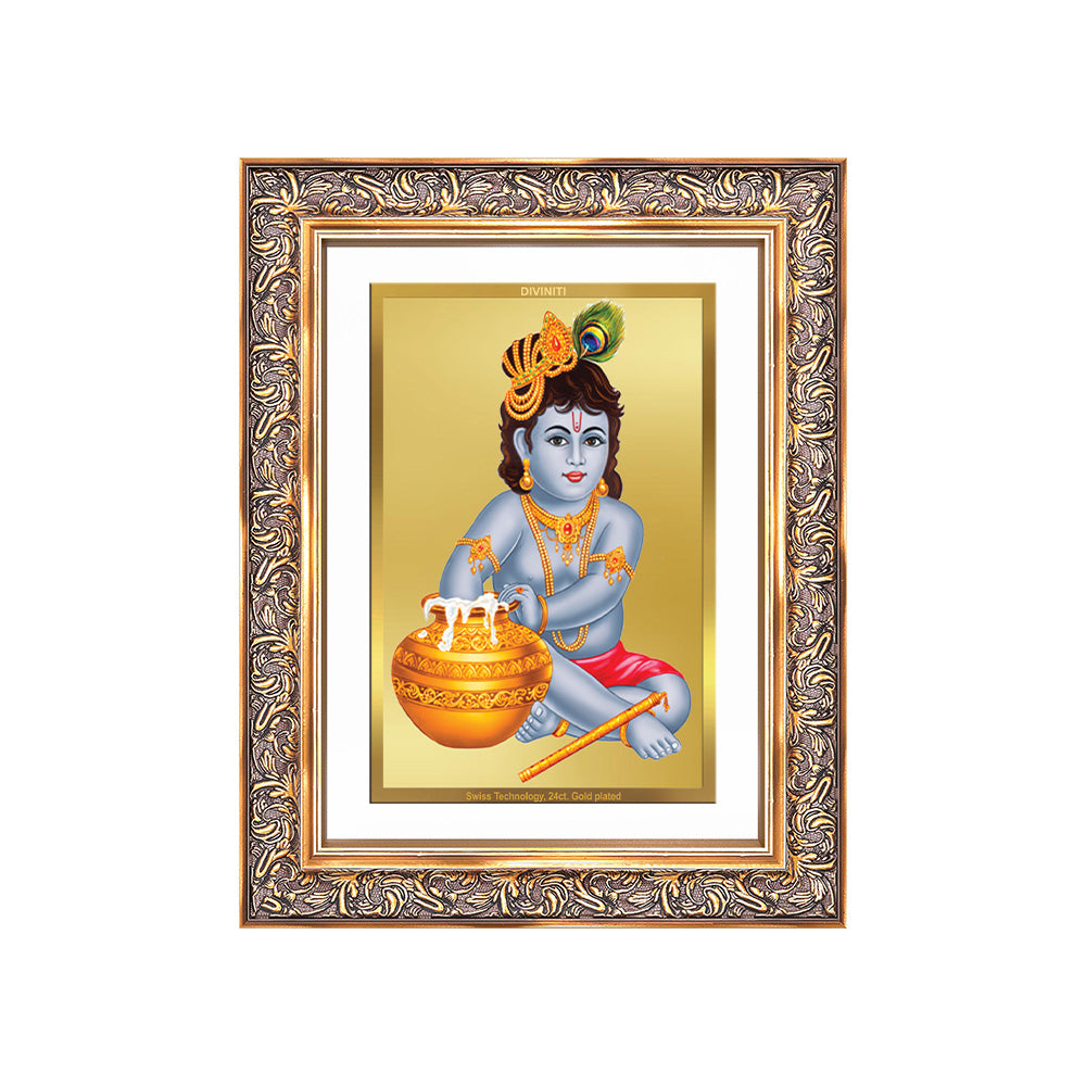 Diviniti 24K Gold Plated Bal Gopal Divine Wall Frame for Home Mandir & Office Decor | Luxury Spiritual Gift
