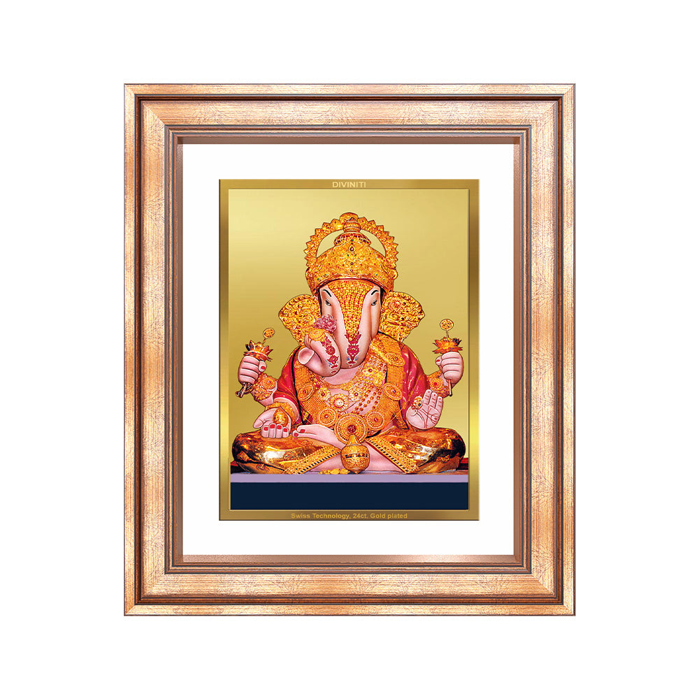 Diviniti 24K Gold Plated Dagadu Ganesha (Classic) Divine Wall Frame for Home Mandir & Office Decor | Luxury Spiritual Gift