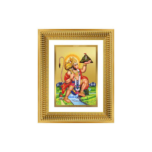 Diviniti 24K Gold Plated Hanuman With Mountain (Classic) Divine Wall Frame for Home Mandir & Office Decor | Luxury Spiritual Gift