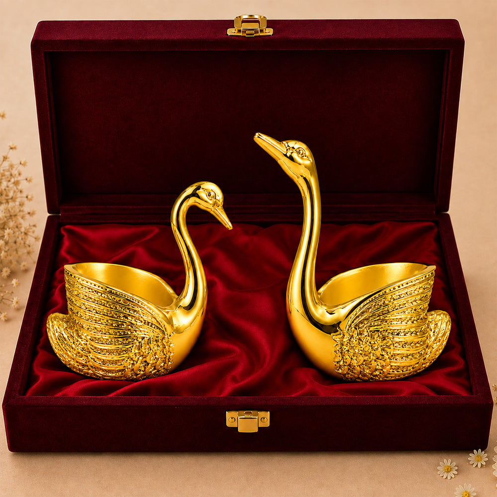 999 Gold-Plated Swan Candle Stand Pair | Premium Gift Box | 12x10 CM
