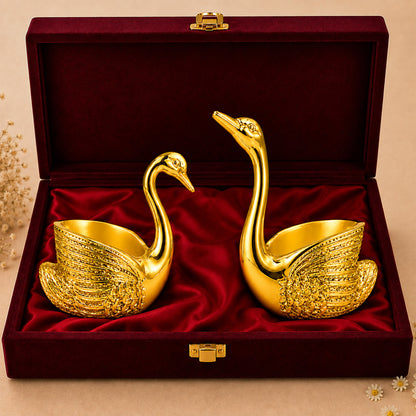 999 Gold-Plated Swan Candle Stand Pair | Premium Gift Box | 12x10 CM