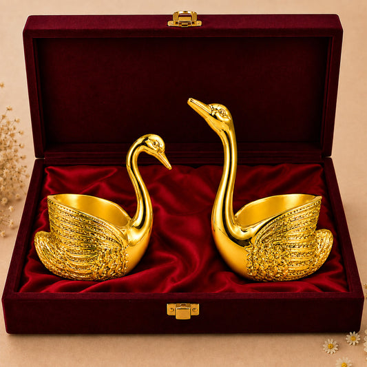 24K Gold-Plated Swan Candle Stand Pair | Premium Gift Box | 12x10 CM