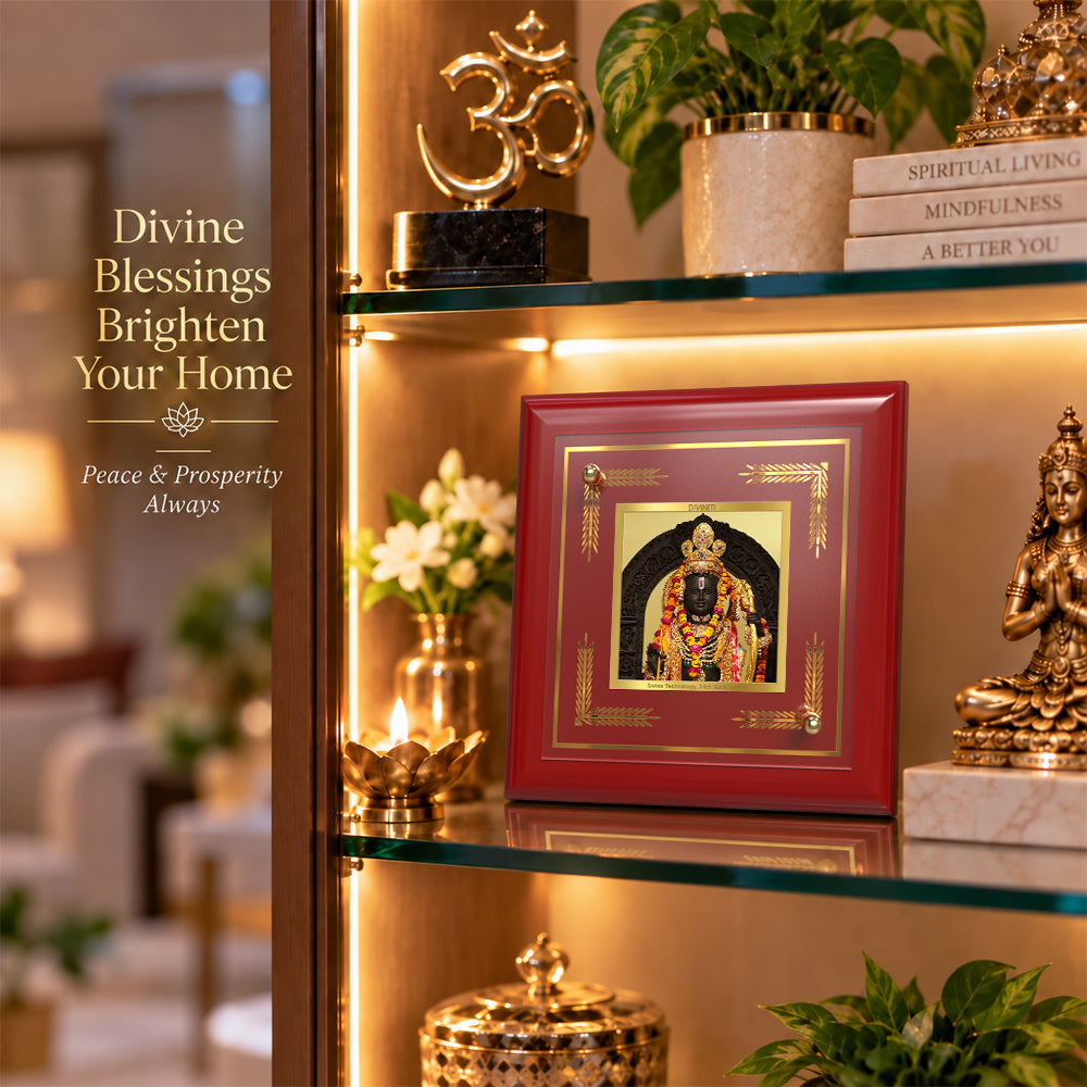 24K Gold-Plated Ram Lalla MDF Frame | Premium Gift Box | 10x10 CM
