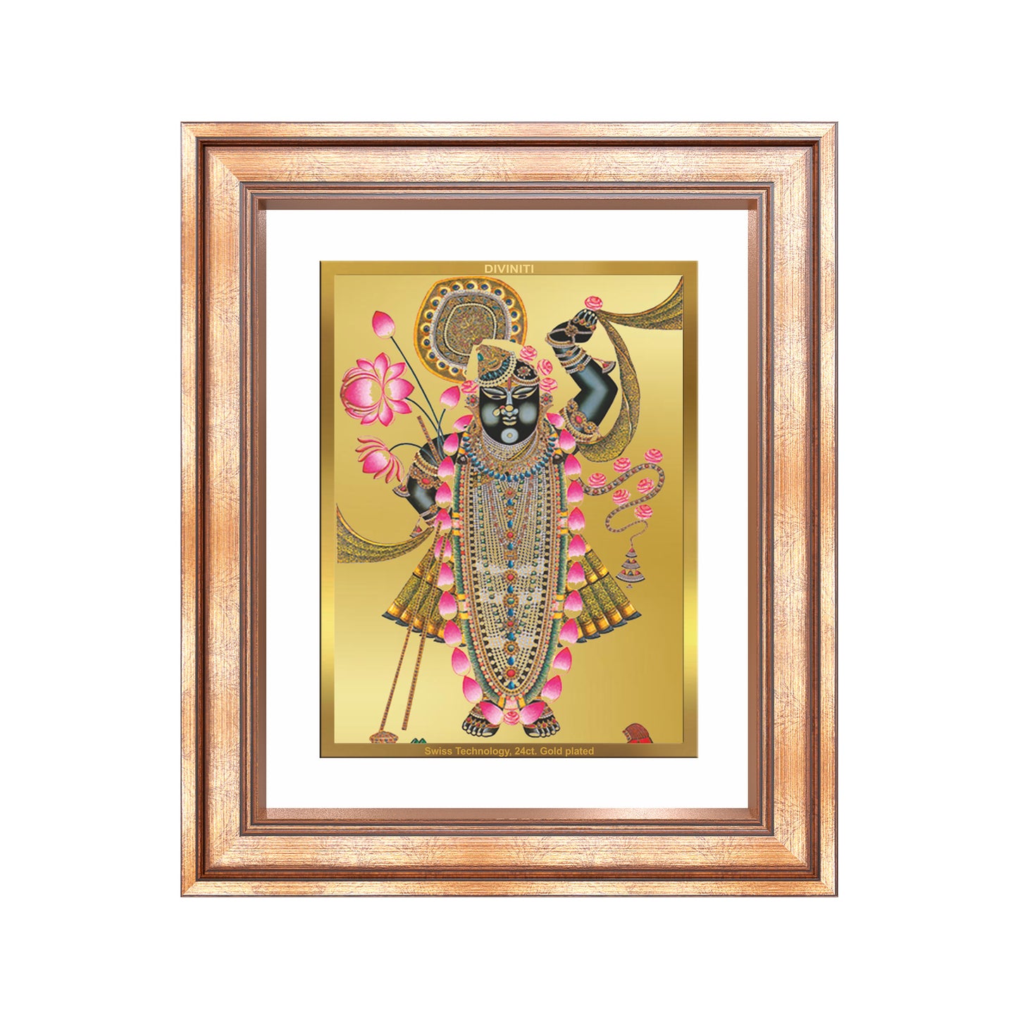 Diviniti 24K Gold Plated Shrinath Ji (Classic) Divine Wall Frame for Home Mandir & Office Decor | Luxury Spiritual Gift
