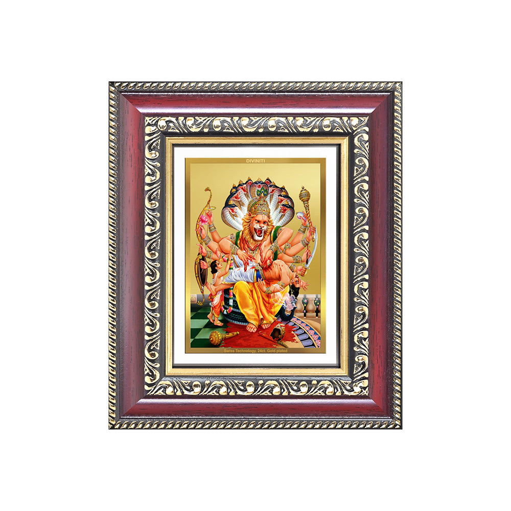 Diviniti 24K Gold Plated Narasimha (Classic) Divine Table Top Frame for Home Mandir & Office Decor | Luxury Spiritual Gift