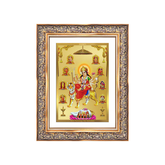 Diviniti 24K Gold Plated Nav Durga (Classic) Divine Wall Frame for Home Mandir & Office Decor | Luxury Spiritual Gift