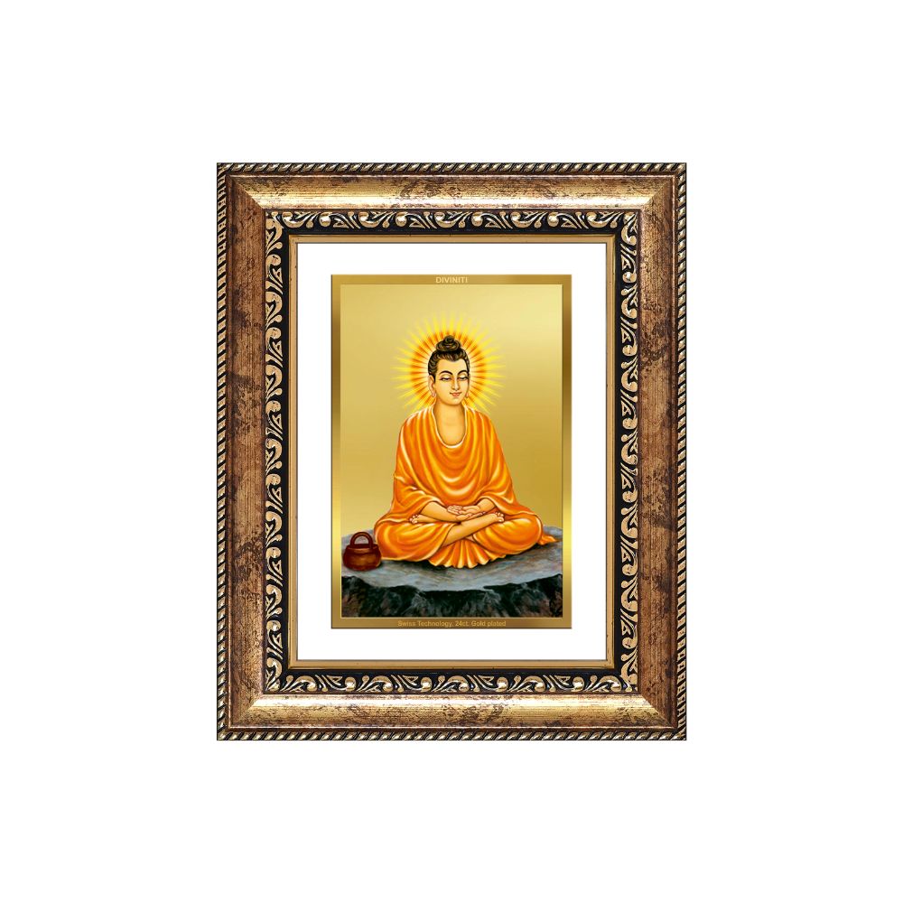 Diviniti 24K Gold Plated Buddha (Classic) Divine Wall and Table Top Frame for Home Mandir & Office Decor | Luxury Spiritual Gift