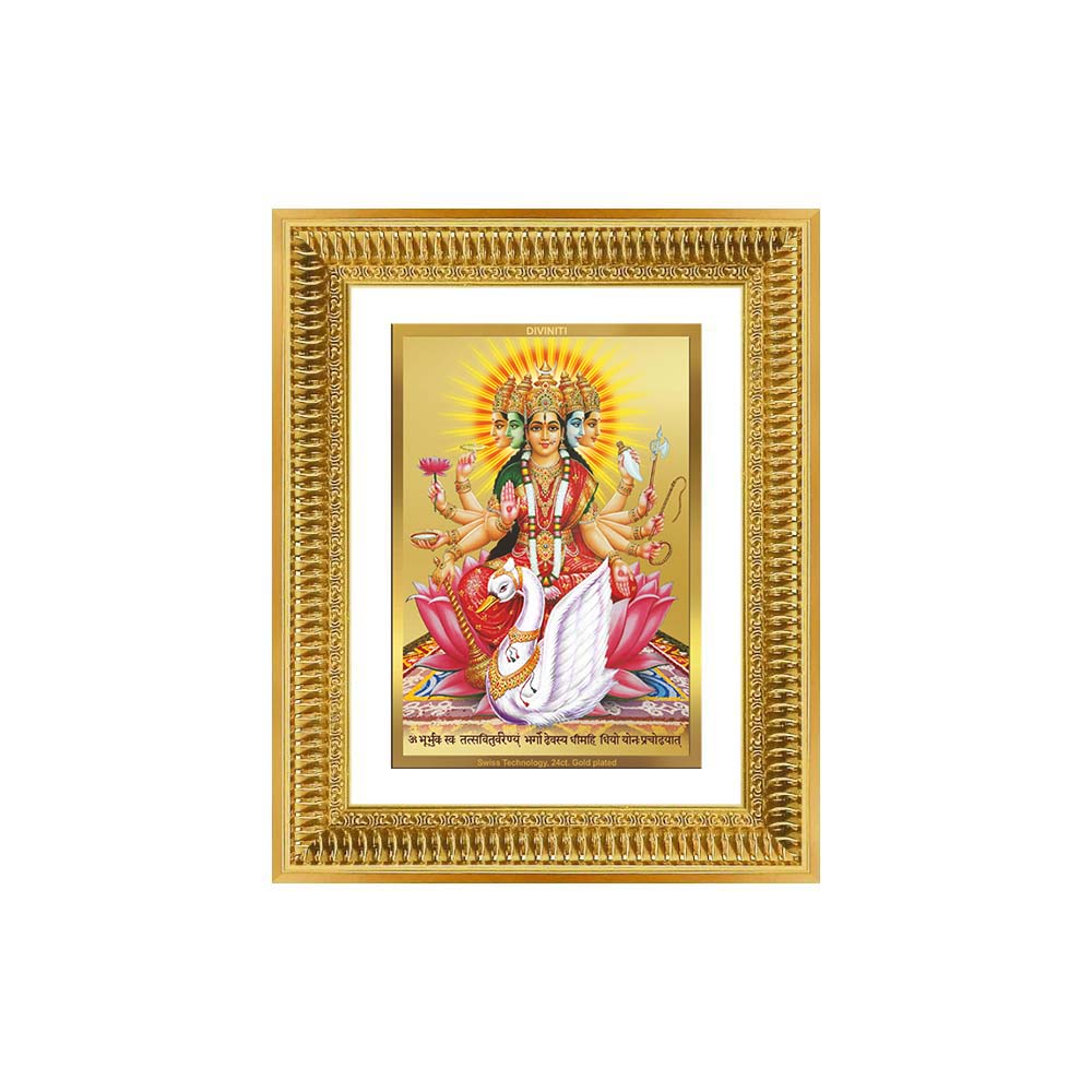 Diviniti 24K Gold Plated Gayatri Maa (Classic) Divine Wall Frame for Home Mandir & Office Decor | Luxury Spiritual Gift