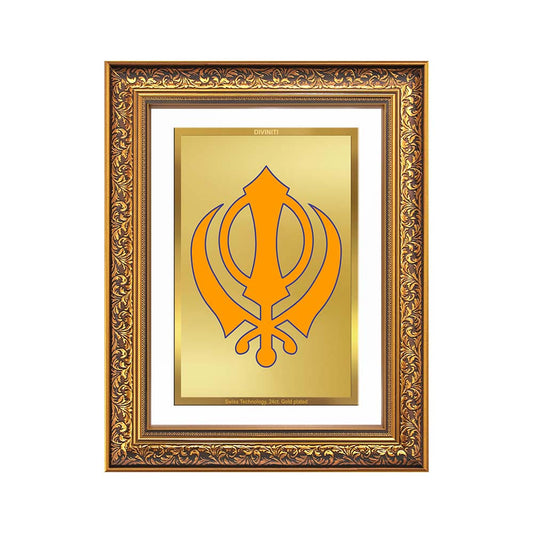 Diviniti 24K Gold Plated Khanda Sahib (Classic) Divine Wall Frame for Home Mandir & Office Decor | Luxury Spiritual Gift