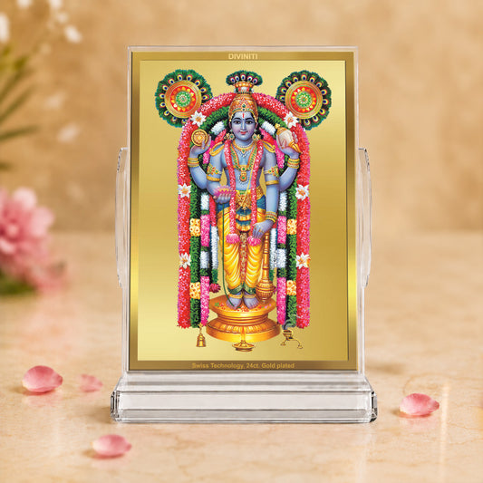 24K Gold-Plated Guruvayurappan Acrylic Car Dashboard Frame | 11x7 CM