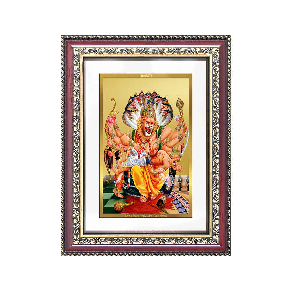Diviniti 24K Gold Plated Narasimha (Classic) Divine Wall Frame for Home Mandir & Office Decor | Luxury Spiritual Gift