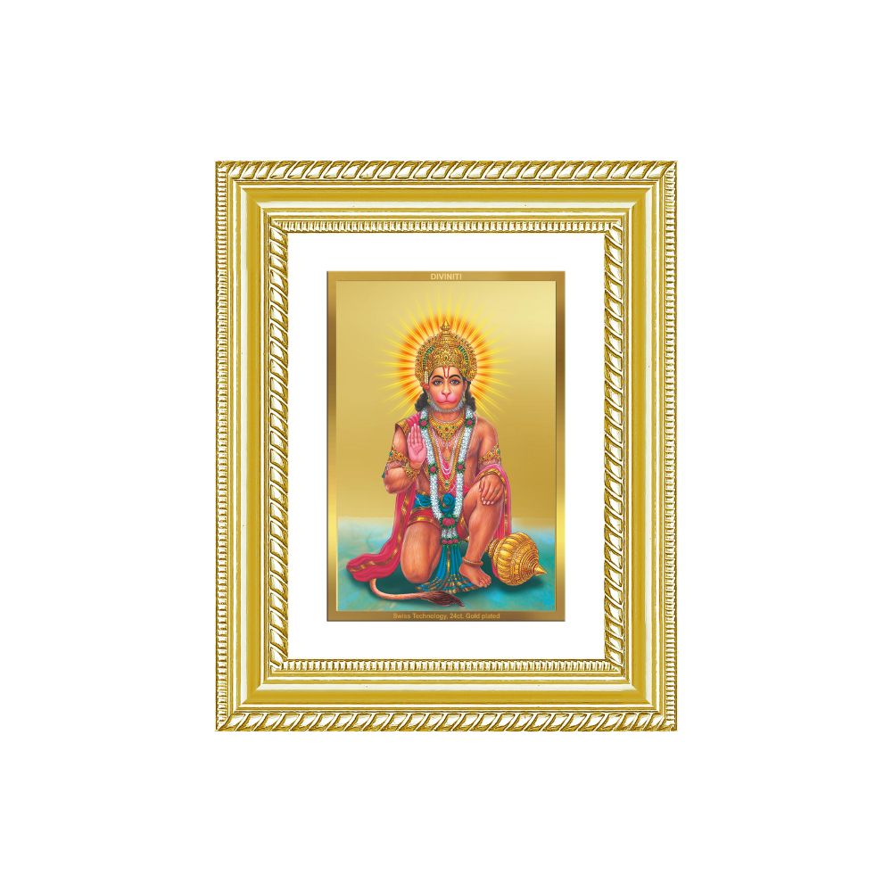 Diviniti 24K Gold Plated Ashirwad Hanuman (Classic) Divine Wall and Table Top Frame for Home Mandir & Office Decor | Luxury Spiritual Gift