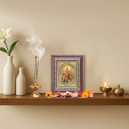 Diviniti 24K Gold Plated Durga - Sherawali Mata With Pind |Divine Table Top Royal Photo Frame for Home Mandir & Office Decor | Luxury Spiritual Gift