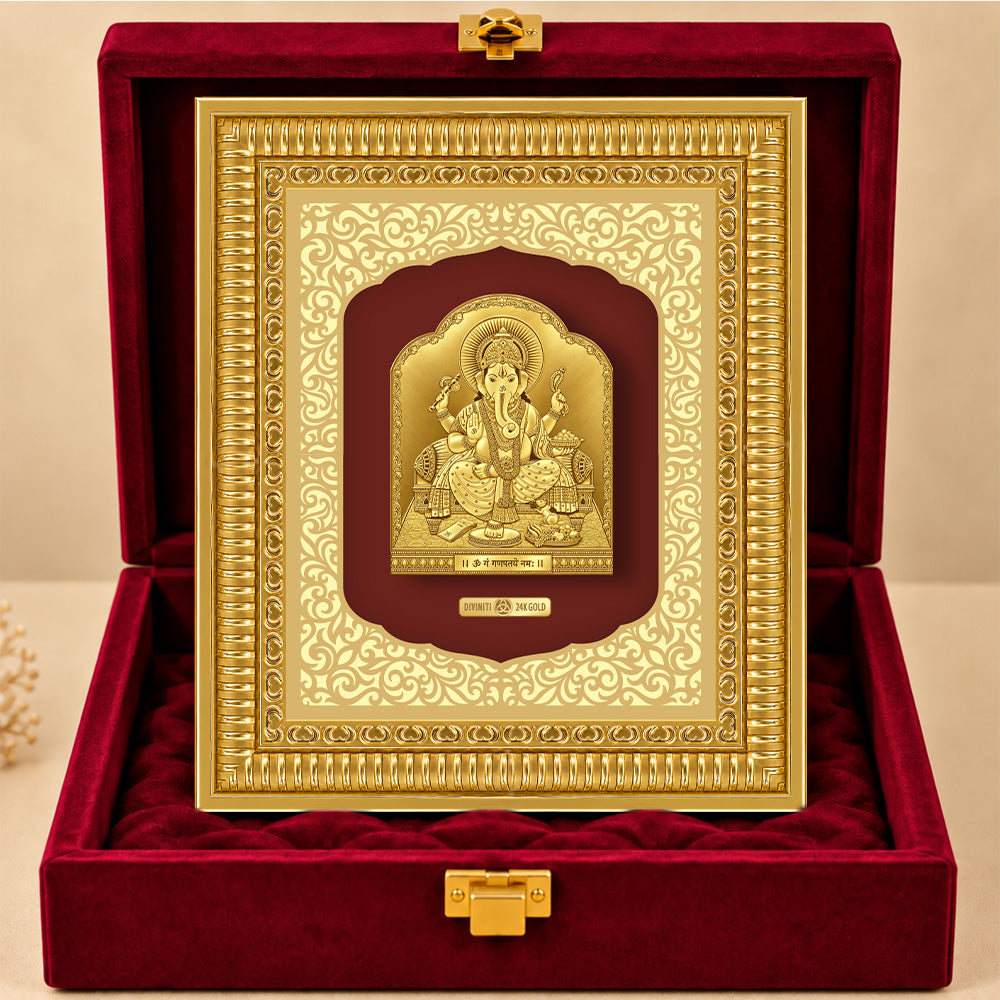 24K Gold-Plated Lord Ganesha Frame | Premium Gift Box | 35x30 CM