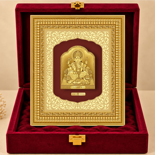 24K Gold-Plated Lord Ganesha Frame | Premium Gift Box | 35x30 CM