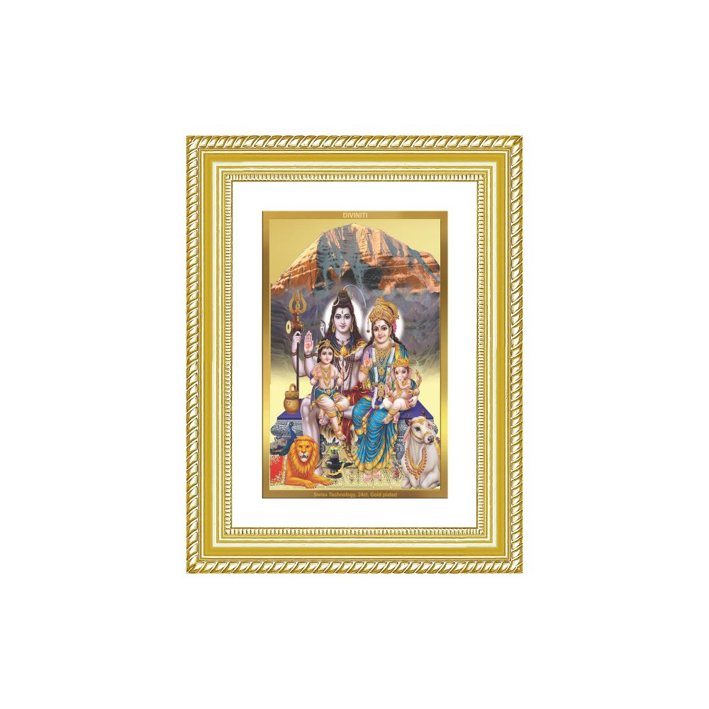 Diviniti 24K Gold Plated Shiv Parivar (Classic) Divine Wall Frame for Home Mandir & Office Decor | Luxury Spiritual Gift