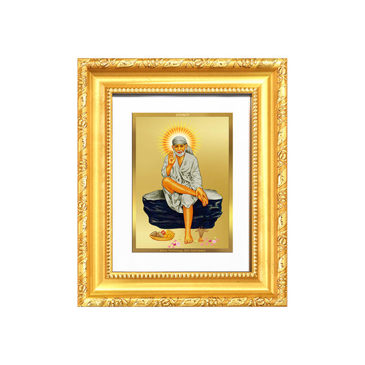 Diviniti 24K Gold Plated Sai Baba |Divine Table Top Frame for Home Mandir & Office Decor | Luxury Spiritual Gift