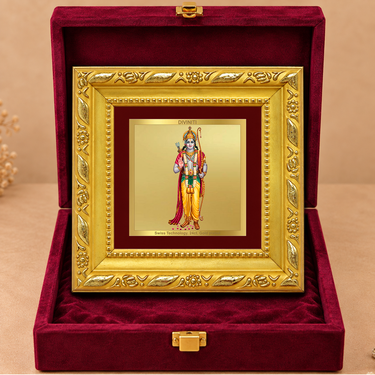 24K Gold-Plated Lord Ram Frame | Premium Gift Box | 10x10 CM