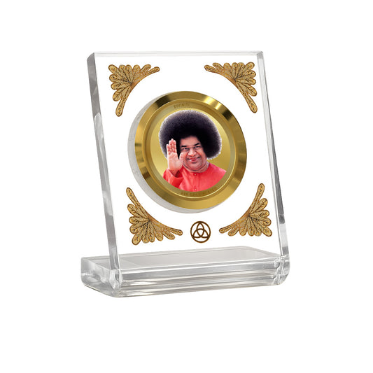 Diviniti 24K Gold Plated Satya Sai Baba Acrylic Car Dashboard Frame | Spiritual Guru for Car, Home Décor, Tabletop & Puja Room | Blessings of Peace, Love & Guidance (ACF1CH)