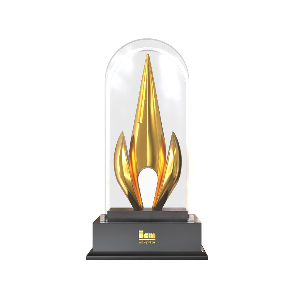 Luxury Flame of Excellence Personalized Trophy Premium Crystal Dome Award with Golden Flame Sculpture