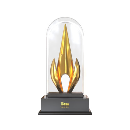 Luxury Flame of Excellence Personalized Trophy Premium Crystal Dome Award with Golden Flame Sculpture