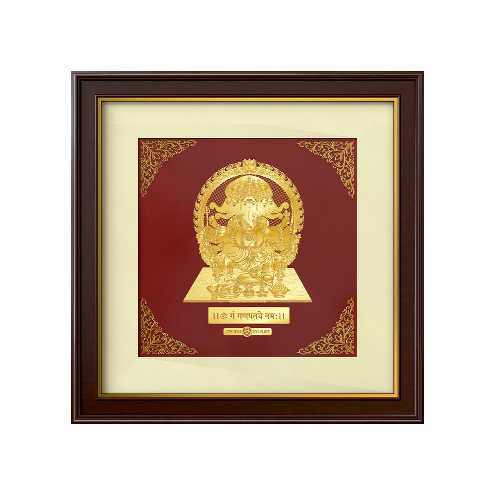 Panchmukhi Ganesh | Five-Faced Form of Wisdom Gold on Gold Wall Hanging Frame in 24K Gold Plated Foil