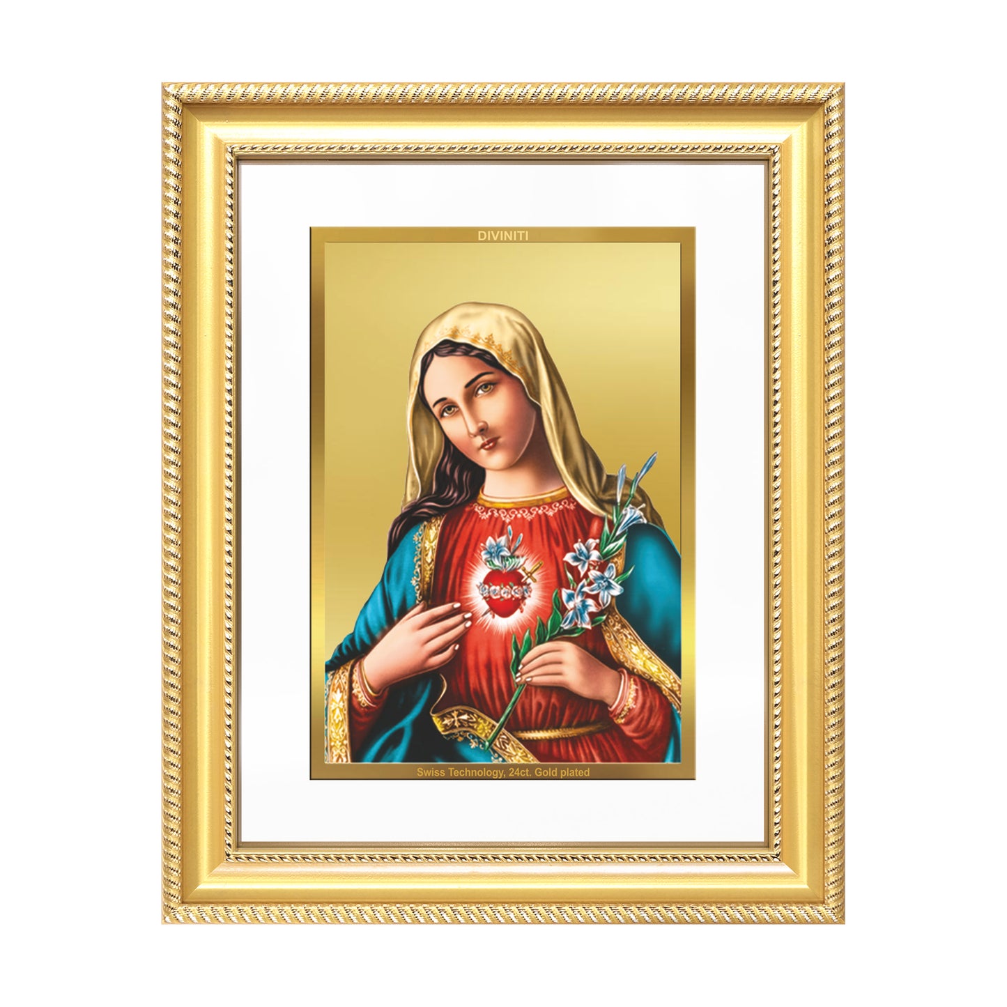 Diviniti 24K Gold Plated Mother Mary (Classic) Divine Wall Frame for Home Mandir & Office Decor | Luxury Spiritual Gift