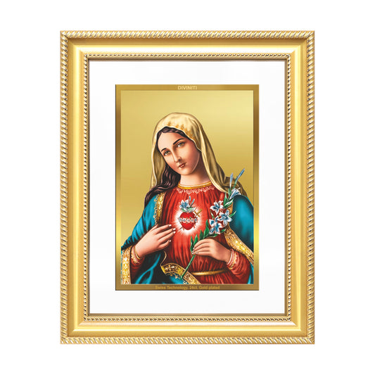 Diviniti 24K Gold Plated Mother Mary (Classic) Divine Wall Frame for Home Mandir & Office Decor | Luxury Spiritual Gift
