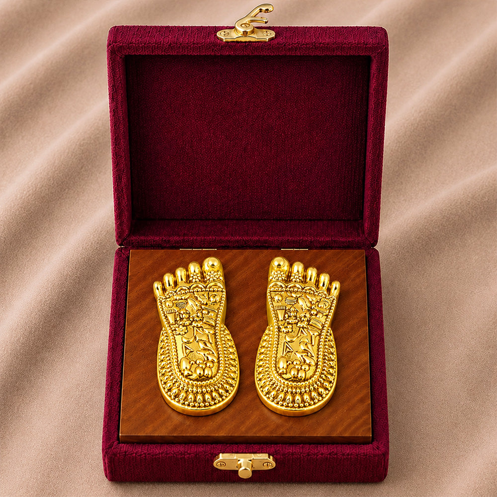 24K Gold-Plated Lakshmi Charan Paduka | Premium Gift Box | 7x3 CM