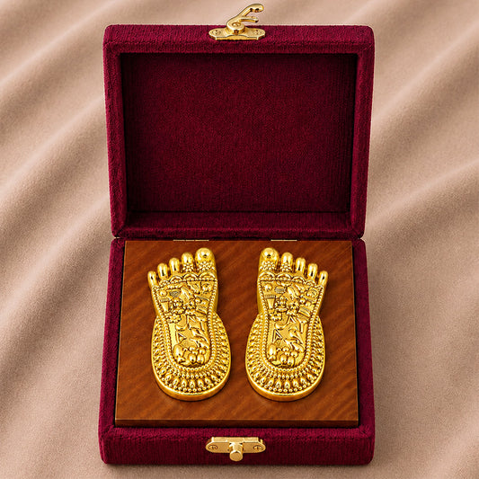 24K Gold-Plated Lakshmi Charan Paduka | Premium Gift Box | 7x3 CM