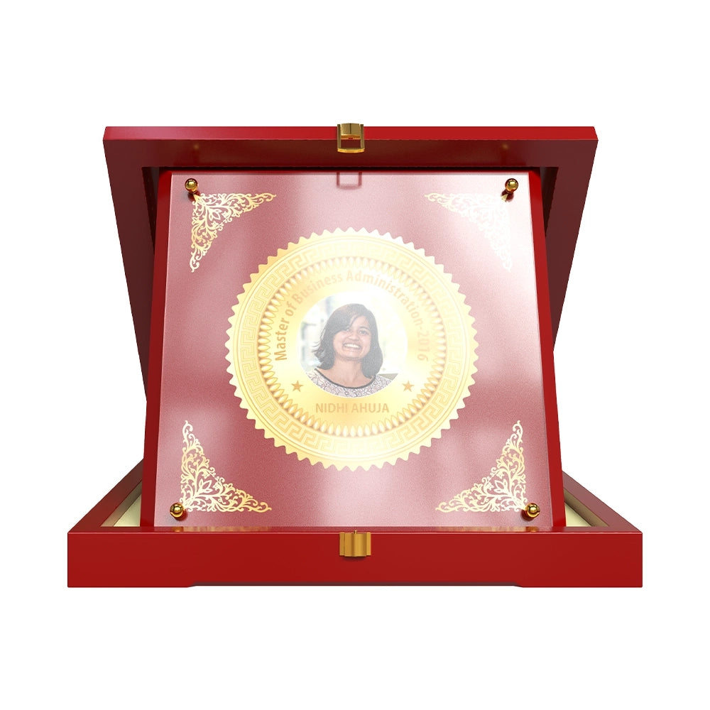 Diviniti Customized MDF Memento with Image Printed on 24K Gold Plated Foil | Premium Corporate Gift & Award Plaque