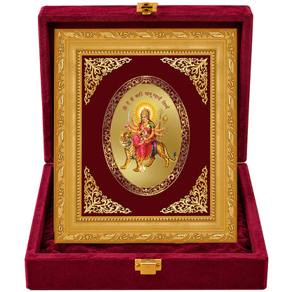 24K Gold-Plated Durga Mata With Sacred Mantra Frame | Premium Gift Box | 16x13.5 CM