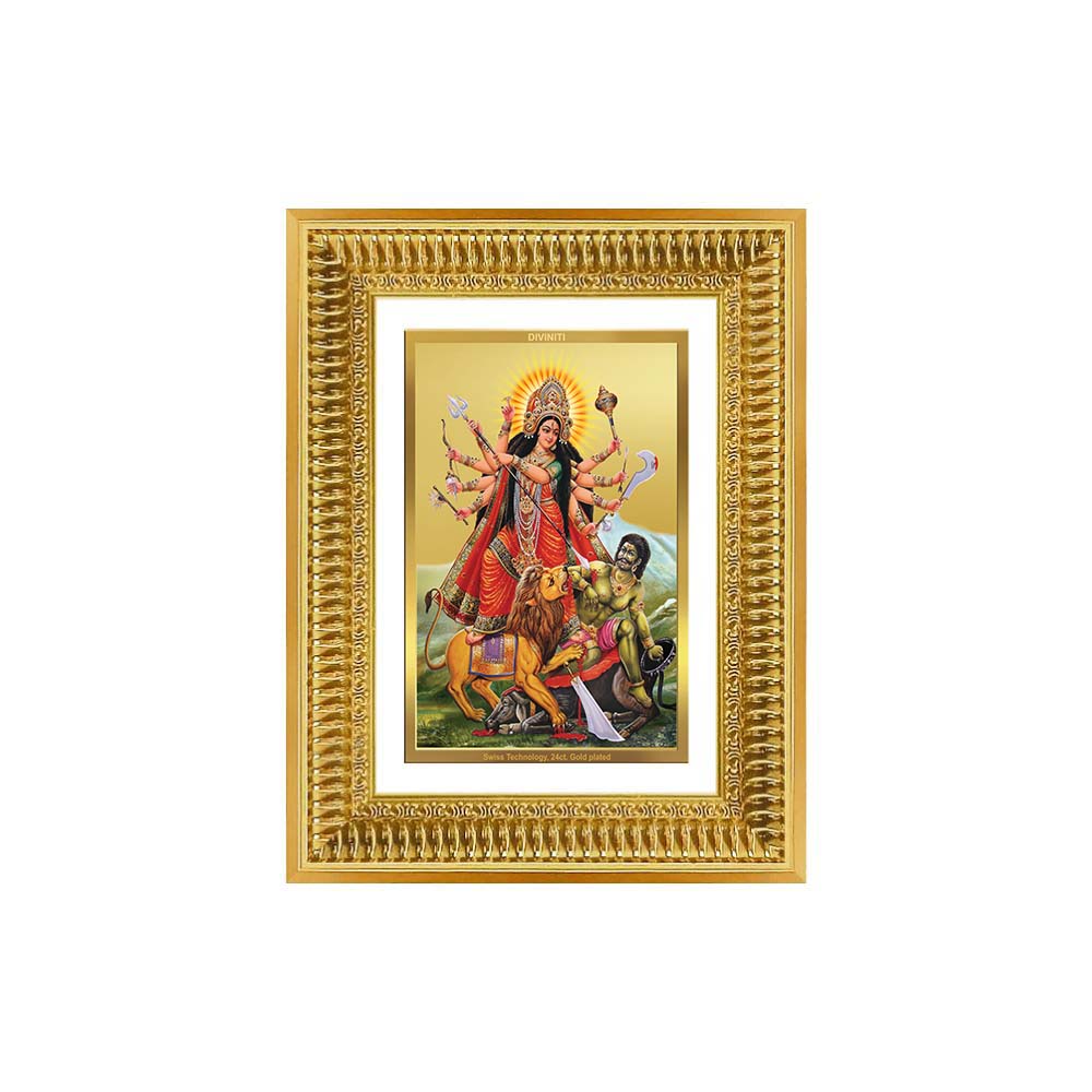 Diviniti 24K Gold Plated Durga - Mahishasura Mardini (Classic) Divine Wall Frame for Home Mandir & Office Decor | Luxury Spiritual Gift