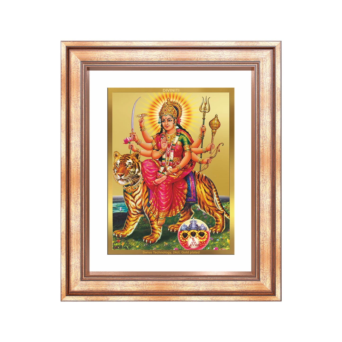 Diviniti 24K Gold Plated Durga - Sherawali Mata With Pind (Classic) Divine Wall Frame for Home Mandir & Office Decor | Luxury Spiritual Gift