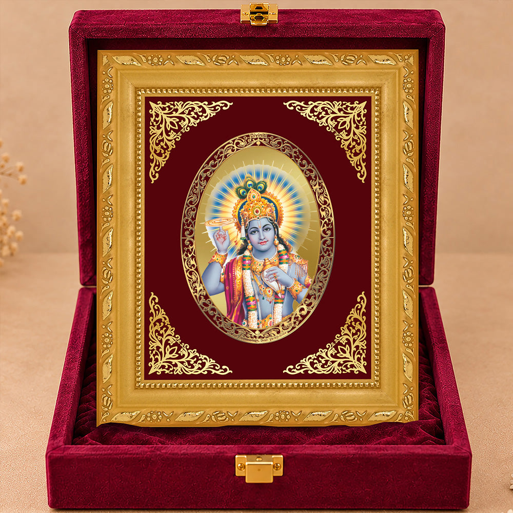 24K Gold-Plated Lord Vishnu Frame | Premium Gift Box | 16x13.5 CM