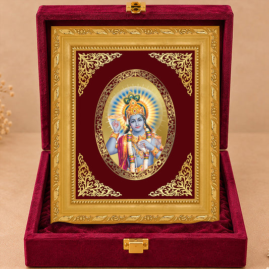 24K Gold-Plated Lord Vishnu Frame | Premium Gift Box | 16x13.5 CM
